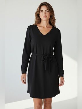 Merona Long Sleeve Tie Waist Dress Black Size XXL